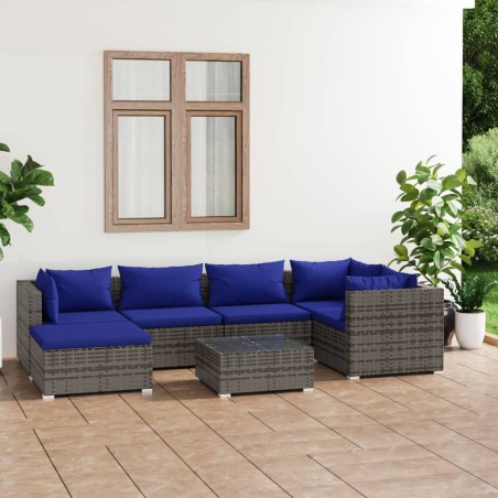 vidaXL 7-tlg. Garten-Lounge-Set mit Kissen Poly Rattan Grau