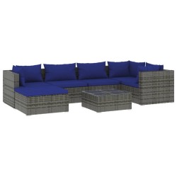vidaXL 7-tlg. Garten-Lounge-Set mit Kissen Poly Rattan Grau