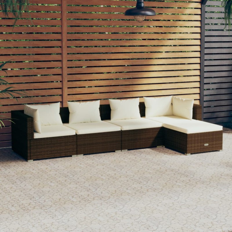 vidaXL 5-tlg. Garten-Lounge-Set mit Kissen Poly Rattan Braun vidaXL 5-tlg. Garten-Lounge-Set mit Kissen Poly Rattan Braun