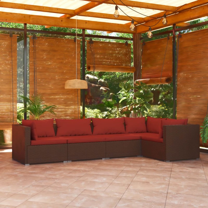 vidaXL 5-tlg. Garten-Lounge-Set mit Kissen Poly Rattan Braun vidaXL 5-tlg. Garten-Lounge-Set mit Kissen Poly Rattan Braun