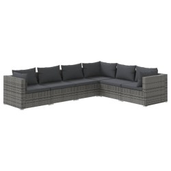 vidaXL 6-tlg. Garten-Lounge-Set mit Kissen Poly Rattan Grau