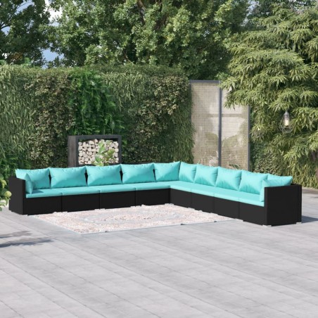 vidaXL 9-tlg. Garten-Lounge-Set mit Kissen Poly Rattan Schwarz
