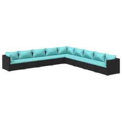 vidaXL 9-tlg. Garten-Lounge-Set mit Kissen Poly Rattan Schwarz