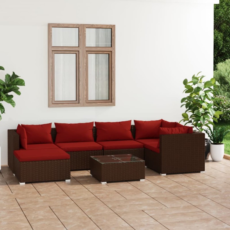 vidaXL 7-tlg. Garten-Lounge-Set mit Kissen Poly Rattan Braun vidaXL 7-tlg. Garten-Lounge-Set mit Kissen Poly Rattan Braun