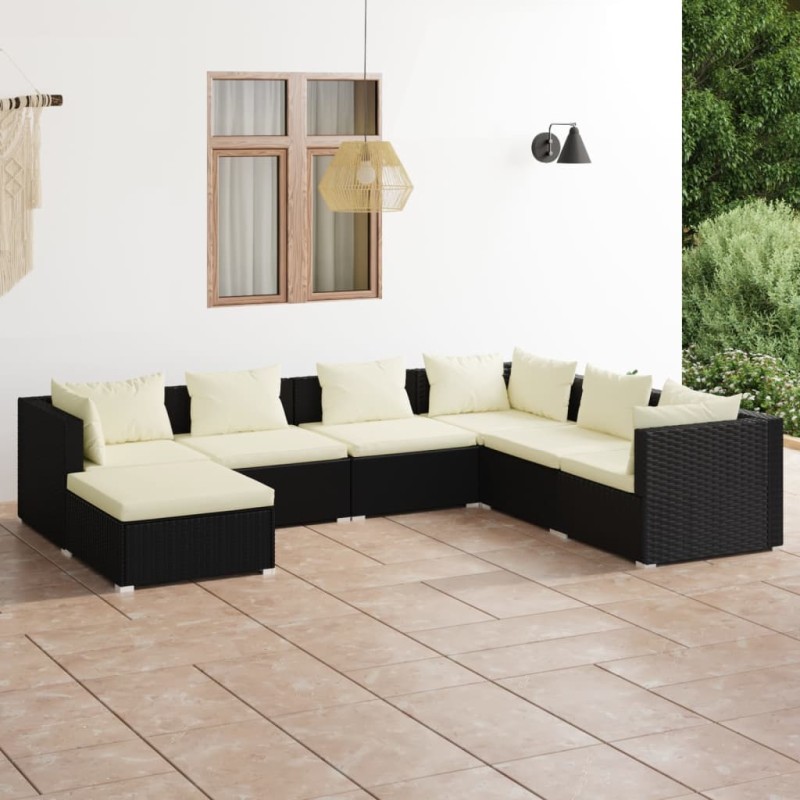 vidaXL 7-tlg. Garten-Lounge-Set mit Kissen Poly Rattan Schwarz vidaXL 7-tlg. Garten-Lounge-Set mit Kissen Poly Rattan Schwarz