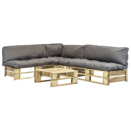 4-tlg. Outdoor-Lounge-Set Paletten mit Kissen in Grau Holz