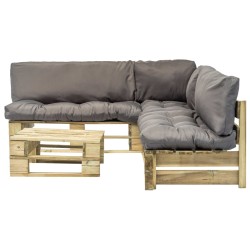 4-tlg. Outdoor-Lounge-Set Paletten mit Kissen in Grau Holz