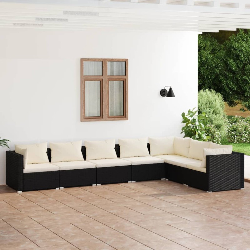 vidaXL 7-tlg. Garten-Lounge-Set mit Kissen Poly Rattan Schwarz vidaXL 7-tlg. Garten-Lounge-Set mit Kissen Poly Rattan Schwarz