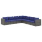 vidaXL 7-tlg. Garten-Lounge-Set mit Kissen Poly Rattan Grau vidaXL 7-tlg. Garten-Lounge-Set mit Kissen Poly Rattan Grau
