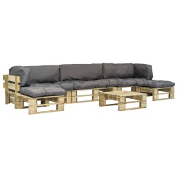 6-tlg. Outdoor-Lounge-Set Paletten mit Kissen in Grau Holz