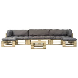 6-tlg. Outdoor-Lounge-Set Paletten mit Kissen in Grau Holz