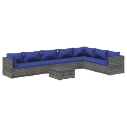 vidaXL 8-tlg. Garten-Lounge-Set mit Kissen Poly Rattan Grau