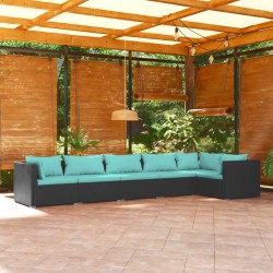 vidaXL 6-tlg. Garten-Lounge-Set mit Kissen Poly Rattan Schwarz