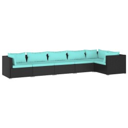 vidaXL 6-tlg. Garten-Lounge-Set mit Kissen Poly Rattan Schwarz