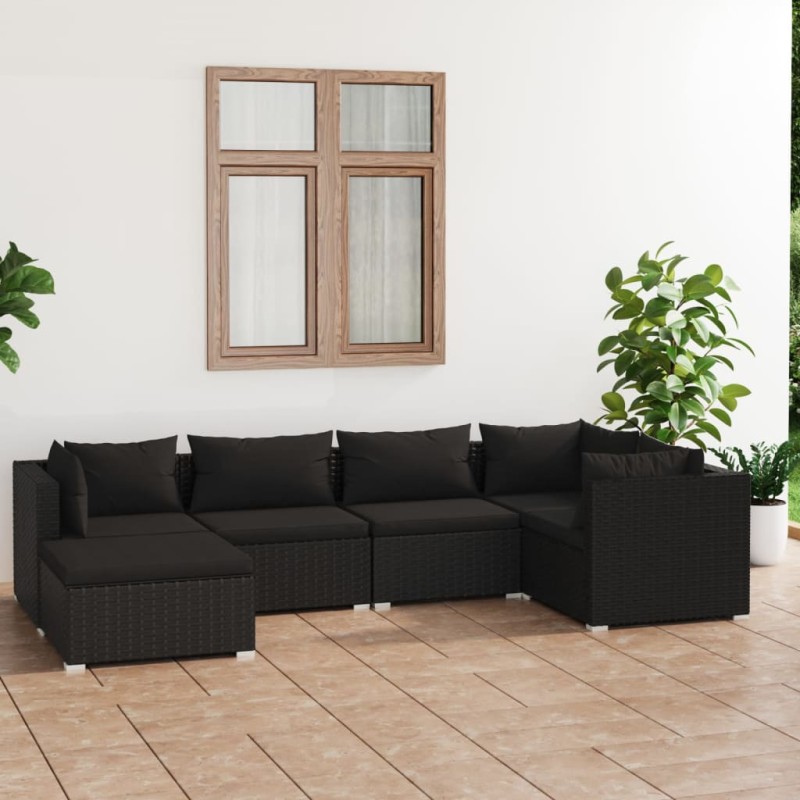 vidaXL 6-tlg. Garten-Lounge-Set mit Kissen Poly Rattan Schwarz vidaXL 6-tlg. Garten-Lounge-Set mit Kissen Poly Rattan Schwarz