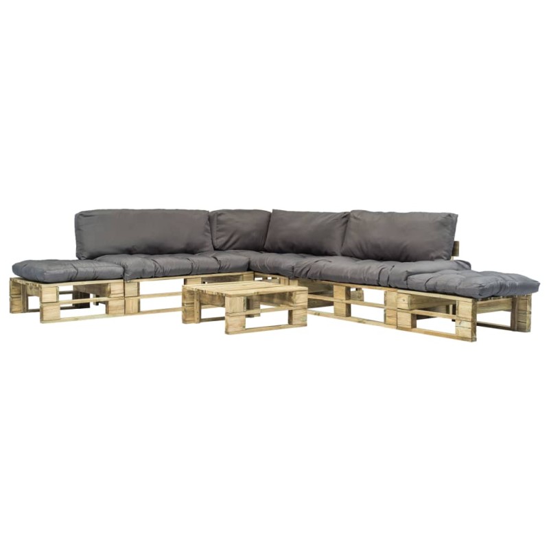 6-tlg. Outdoor-Lounge-Set Paletten mit Kissen in Grau Holz 6-tlg. Outdoor-Lounge-Set Paletten mit Kissen in Grau Holz