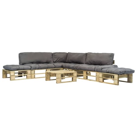 6-tlg. Outdoor-Lounge-Set Paletten mit Kissen in Grau Holz