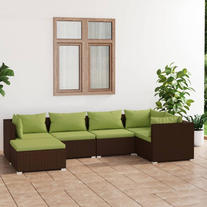 vidaXL 6-tlg. Garten-Lounge-Set mit Auflagen Poly Rattan Braun vidaXL 6-tlg. Garten-Lounge-Set mit Auflagen Poly Rattan Braun