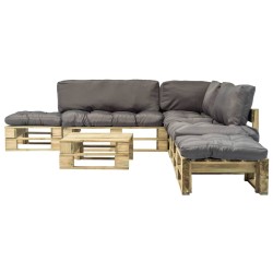 6-tlg. Outdoor-Lounge-Set Paletten mit Kissen in Grau Holz