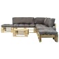 6-tlg. Outdoor-Lounge-Set Paletten mit Kissen in Grau Holz 6-tlg. Outdoor-Lounge-Set Paletten mit Kissen in Grau Holz