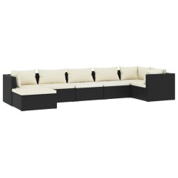 vidaXL 7-tlg. Garten-Lounge-Set mit Kissen Poly Rattan Schwarz