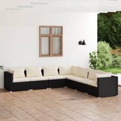 vidaXL 7-tlg. Garten-Lounge-Set mit Kissen Poly Rattan Schwarz