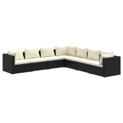 vidaXL 7-tlg. Garten-Lounge-Set mit Kissen Poly Rattan Schwarz