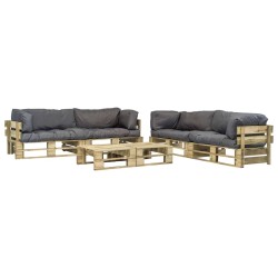 6-tlg. Outdoor-Lounge-Set Paletten mit Kissen in Grau Holz
