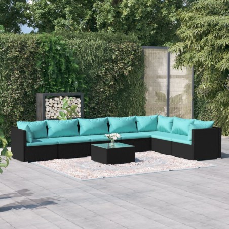 vidaXL 8-tlg. Garten-Lounge-Set mit Kissen Poly Rattan Schwarz
