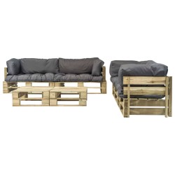 6-tlg. Outdoor-Lounge-Set Paletten mit Kissen in Grau Holz