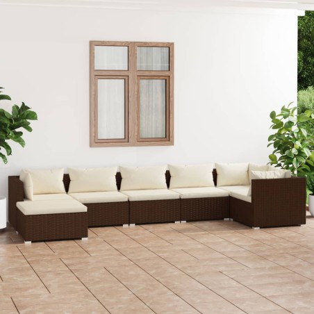 vidaXL 7-tlg. Garten-Lounge-Set mit Kissen Poly Rattan Braun