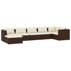 vidaXL 7-tlg. Garten-Lounge-Set mit Kissen Poly Rattan Braun