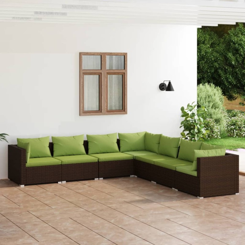 vidaXL 7-tlg. Garten-Lounge-Set mit Kissen Poly Rattan Braun vidaXL 7-tlg. Garten-Lounge-Set mit Kissen Poly Rattan Braun