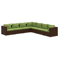 vidaXL 7-tlg. Garten-Lounge-Set mit Kissen Poly Rattan Braun