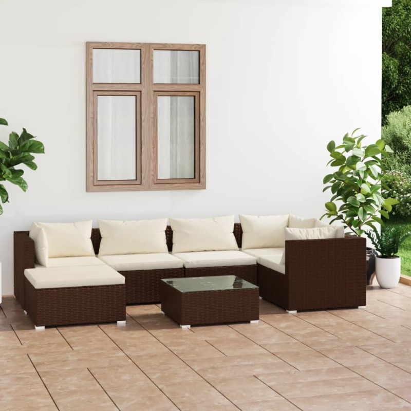 vidaXL 7-tlg. Garten-Lounge-Set mit Kissen Poly Rattan Braun vidaXL 7-tlg. Garten-Lounge-Set mit Kissen Poly Rattan Braun