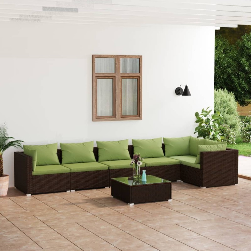 vidaXL 7-tlg. Garten-Lounge-Set mit Kissen Poly Rattan Braun vidaXL 7-tlg. Garten-Lounge-Set mit Kissen Poly Rattan Braun