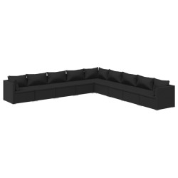 vidaXL 9-tlg. Garten-Lounge-Set mit Kissen Poly Rattan Schwarz
