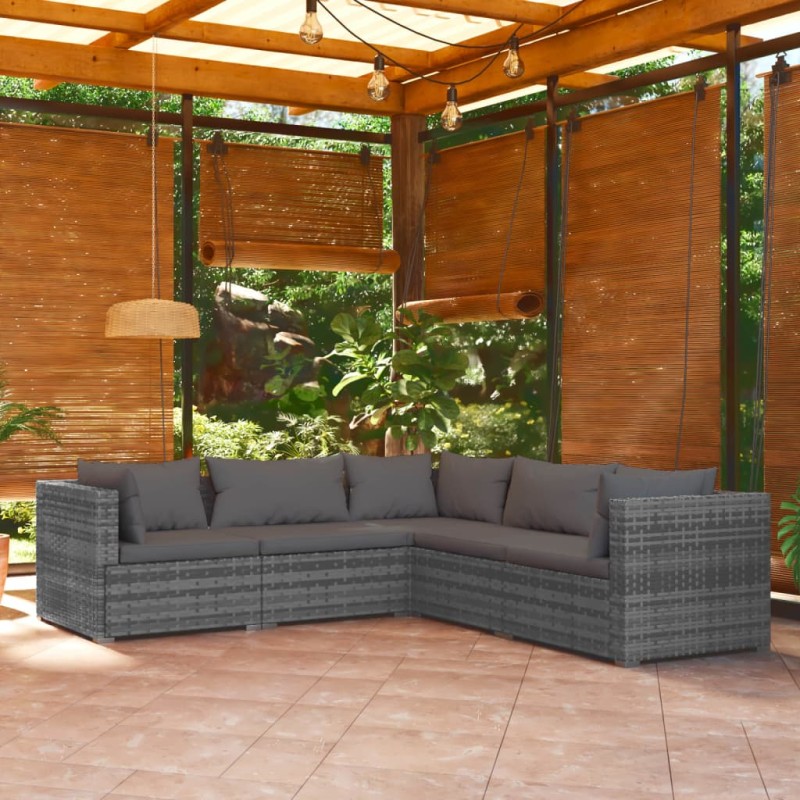 vidaXL 5-tlg. Garten-Lounge-Set mit Kissen Poly Rattan Grau vidaXL 5-tlg. Garten-Lounge-Set mit Kissen Poly Rattan Grau
