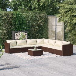 vidaXL 8-tlg. Garten-Lounge-Set mit Kissen Poly Rattan Braun