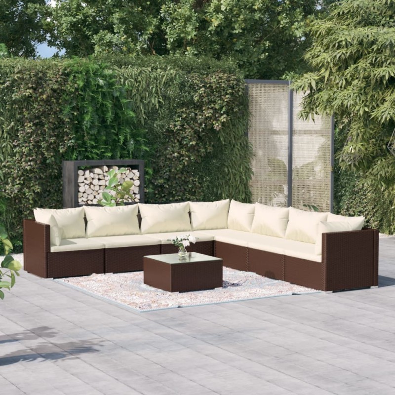 vidaXL 8-tlg. Garten-Lounge-Set mit Kissen Poly Rattan Braun vidaXL 8-tlg. Garten-Lounge-Set mit Kissen Poly Rattan Braun