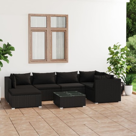 vidaXL 7-tlg. Garten-Lounge-Set mit Kissen Poly Rattan Schwarz