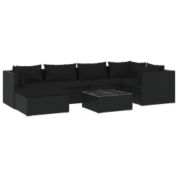 vidaXL 7-tlg. Garten-Lounge-Set mit Kissen Poly Rattan Schwarz