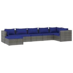 vidaXL 7-tlg. Garten-Lounge-Set mit Kissen Poly Rattan Grau