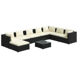 vidaXL 9-tlg. Garten-Lounge-Set mit Kissen Poly Rattan Schwarz
