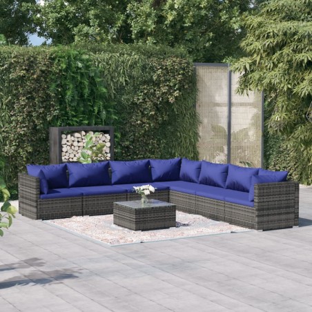 vidaXL 8-tlg. Garten-Lounge-Set mit Kissen Poly Rattan Grau
