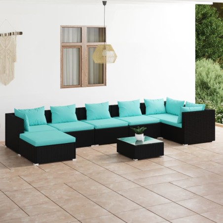 vidaXL 8-tlg. Garten-Lounge-Set mit Kissen Poly Rattan Schwarz