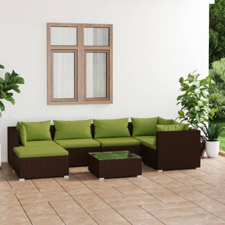 vidaXL 7-tlg. Garten-Lounge-Set mit Kissen Poly Rattan Braun
