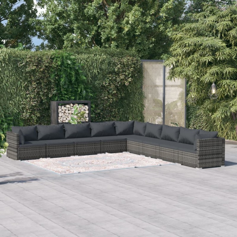 vidaXL 9-tlg. Garten-Lounge-Set mit Kissen Poly Rattan Grau vidaXL 9-tlg. Garten-Lounge-Set mit Kissen Poly Rattan Grau