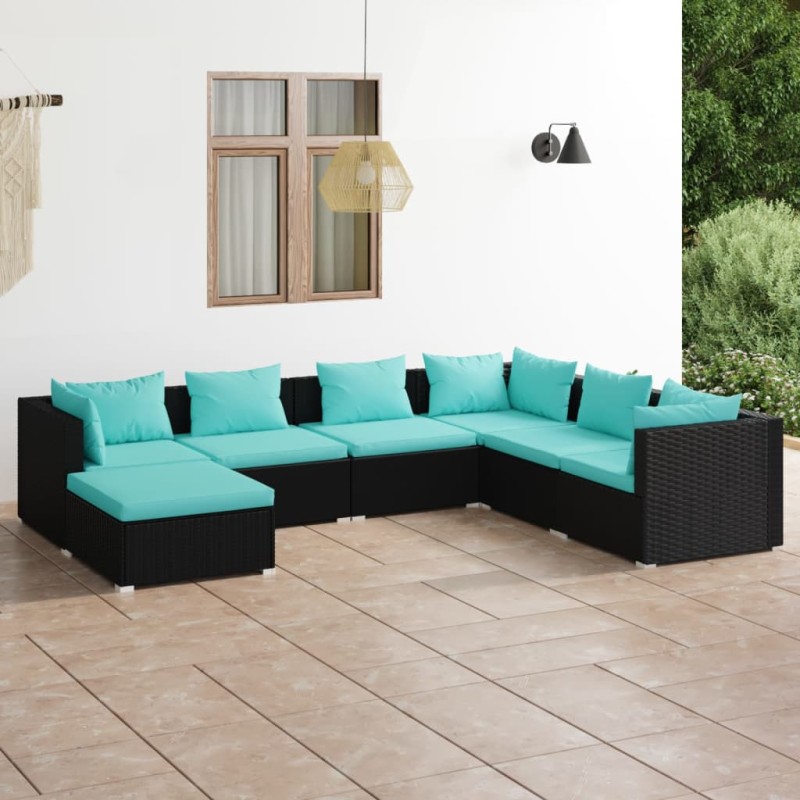 vidaXL 7-tlg. Garten-Lounge-Set mit Kissen Poly Rattan Schwarz vidaXL 7-tlg. Garten-Lounge-Set mit Kissen Poly Rattan Schwarz