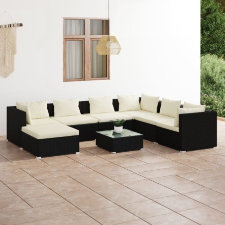 vidaXL 8-tlg. Garten-Lounge-Set mit Kissen Poly Rattan Schwarz